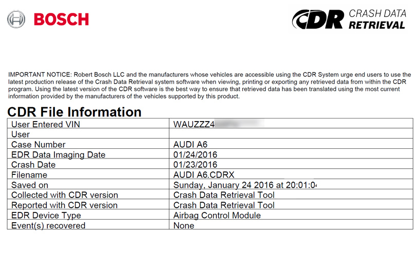 Audi EDR Data Retrieval